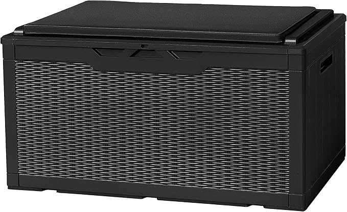 Flamaker Deck Box with Cushion 100 Gallon Waterproof Resin Storage Box with Air by Flamaker