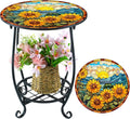 Outdoor Side Table Round Small Mosaic Patio Accent Indoor End Plant Coffee Tea by Cinnvoice