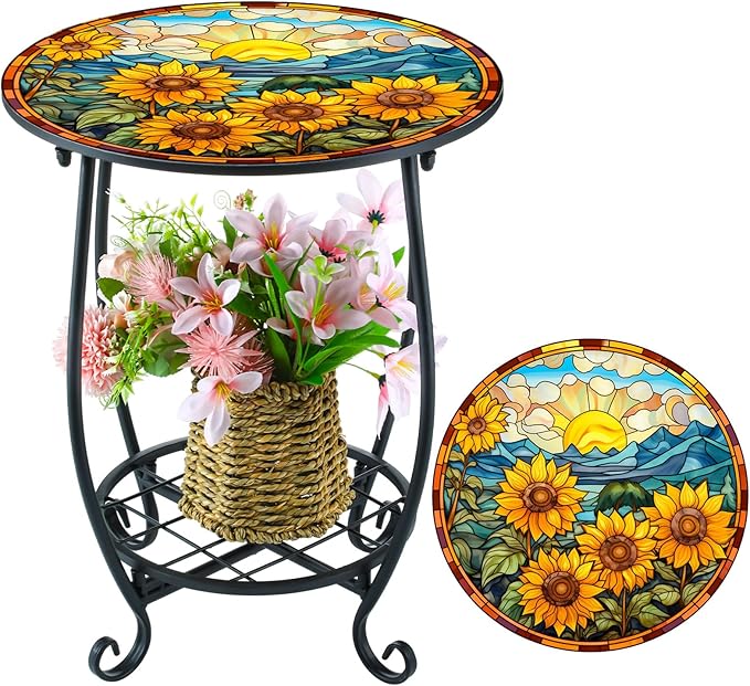 Outdoor Side Table Round Small Mosaic Patio Accent Indoor End Plant Coffee Tea by Cinnvoice