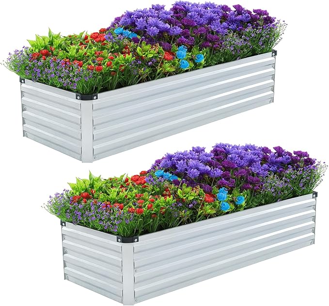 2 Pack 4x2x1FT Galvanized Raised Garden Beds Kit Outdoor Metal Gardening by Meberam