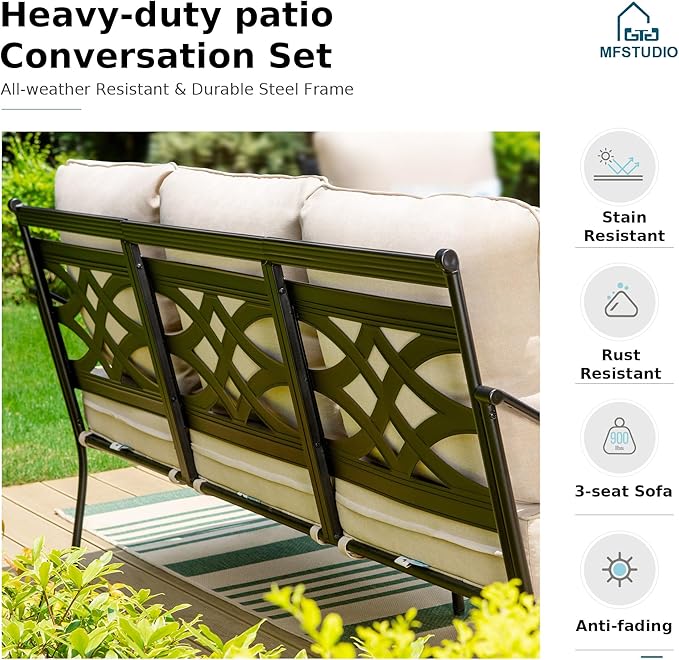 MFSTUDIO 5 Seats Large Metal Patio Conversation Sets, 4 Pieces Outdoor - Image 4