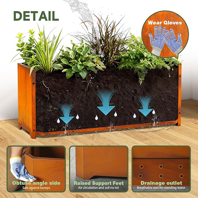 Corten Steel Planter Box-36"x15"x15"-Large Rectangular Planters - Image 3