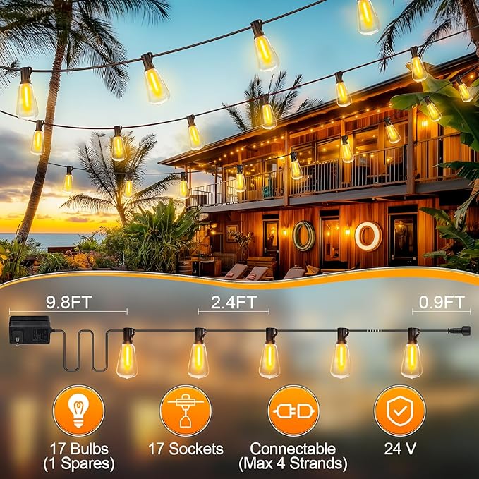 Outdoor String Led Patio Lights - 50Ft 15M Outside Waterproof Light ST38 - Image 4
