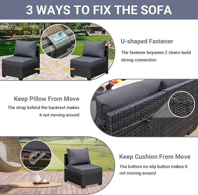 Jing's Villa 6-Piece Patio Furniture Set, All-Weather Outdoor Wicker Sectional - Image 7