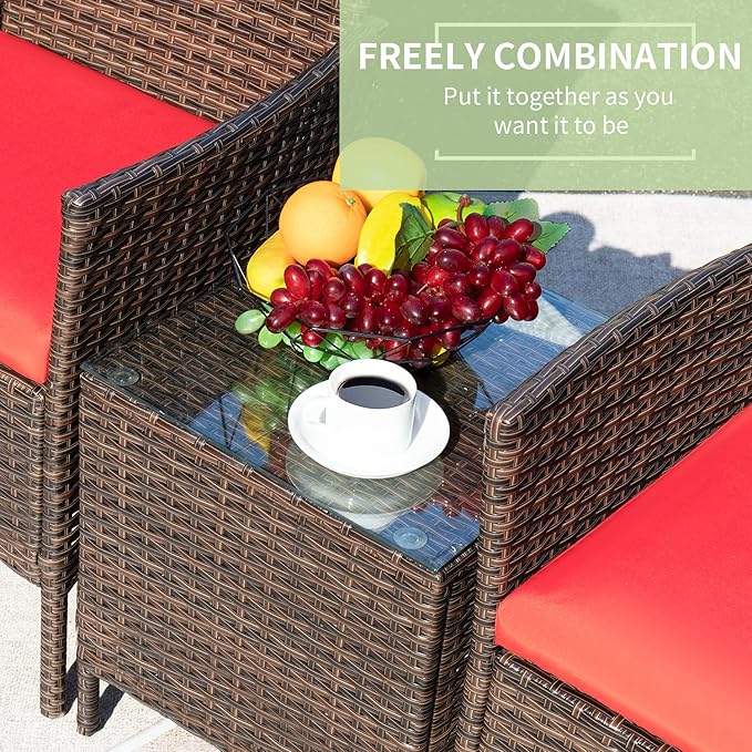 Greesum 3 Pieces Patio Furniture Sets Outdoor PE Rattan Wicker Chairs - Image 6