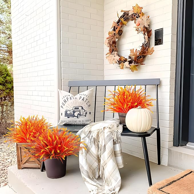 Artificial Fake Plants Flowers for Outdoors Fall Decor, 12 Bundles Fall Leaves - Image 3