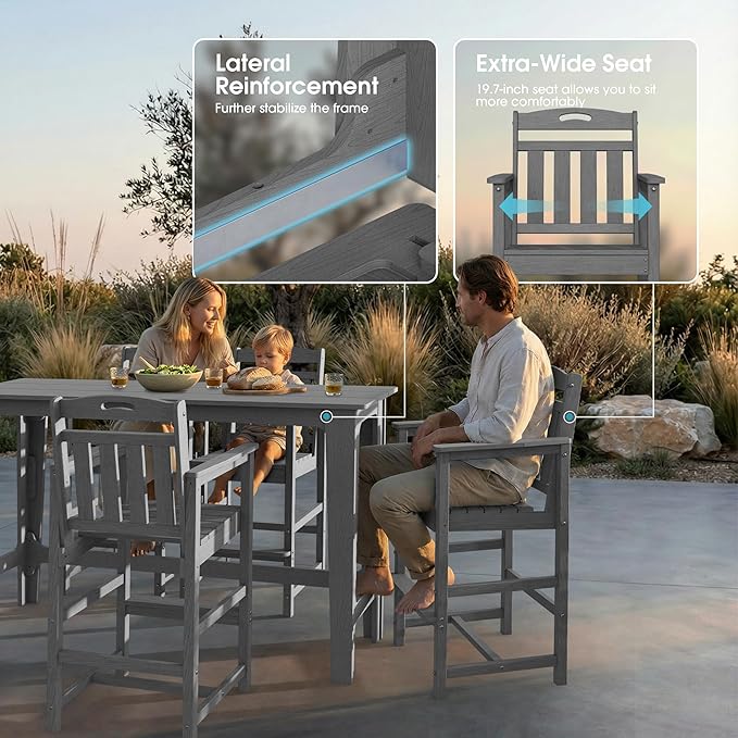 Ciokea 3 Pcs Outdoor Bar Height Table Set, Heavy-Duty All-Weather HDPE Patio - Image 4