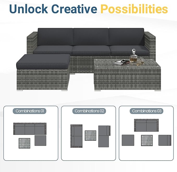 Wisteria Lane 5-Pieces Outdoor Patio Furniture Set, All Weather Wicker Rattan - Image 5