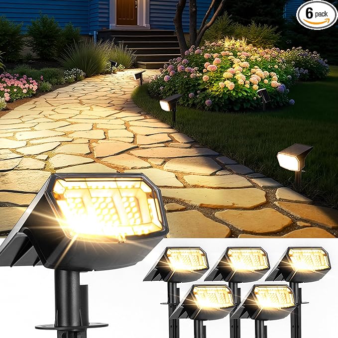 Solar Spot Lights Outdoor IP67 Waterproof 6 Pack, 63 LED 3 Modes Solar by Unknown