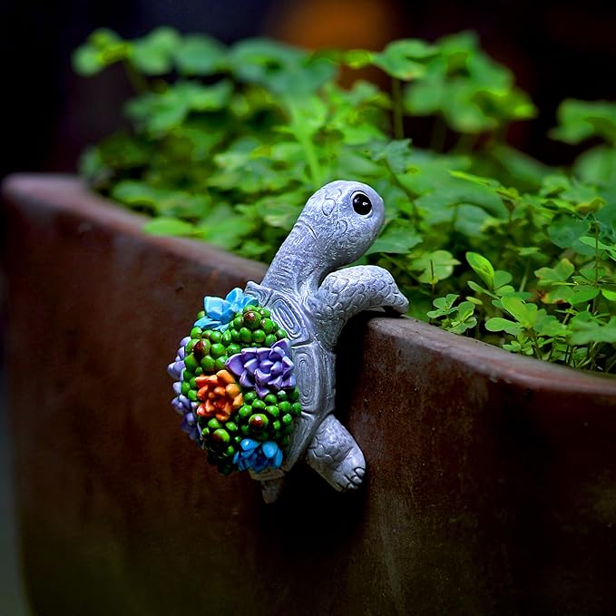 Mini Turtle Statue Miniature Tortoise Figurine Plant Pot Hanger, Realistic by Unknown