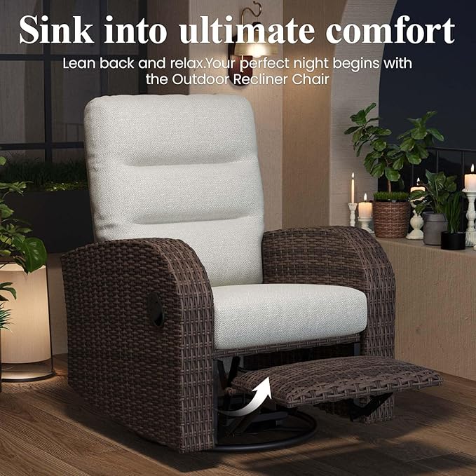 LayinSun Oversized Wicker Outdoor Swivel Glider Recliner - Image 3