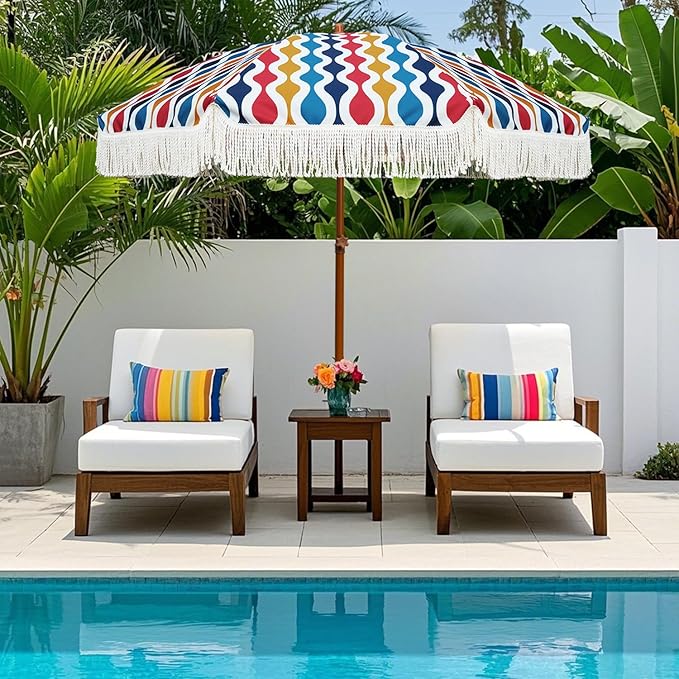 AMMSUN 7ft Patio Umbrella with Fringe Outdoor Tassel Umbrella UPF50+ Premium - Image 3