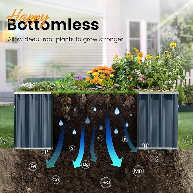 KING BIRD Raised Garden Bed 68" x 36" x 24" Heightened Galvanized Steel Metal - Image 7