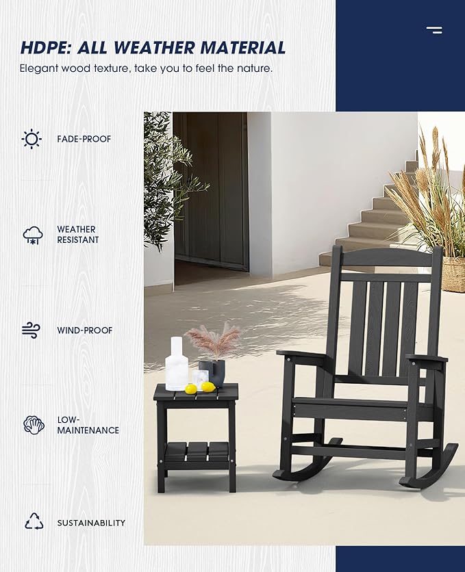 KINGYES Oversized HDPE Outdoor Rocking Chair Set of 2, Widened Seat Patio - Image 5