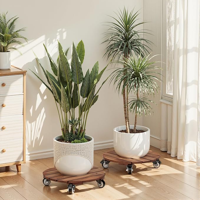 2pack Wood Plant Caddy With Wheels Heavy Duty Red Brown, 264 Lbs Capacity - Image 7