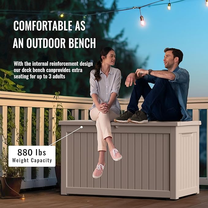 DRATO 280 Gallon Deck Box, Waterproof Resin Large Outdoor Storgae Box - Image 3