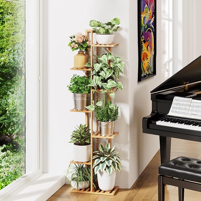 ROSSNY 55 Inch Tall Plant Stand Indoor, 7 Tier 8 Potted Bamboo Plant Stands - Image 5