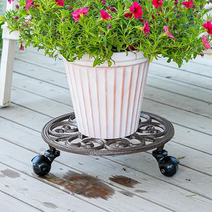 Sungmor Heavy Duty Cast Iron Plant Caddy, Indoor Outdoor Planter Holder Trolley - Image 6