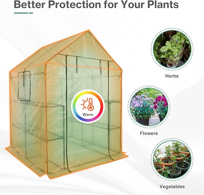Aoodor Walk-in Greenhouse with 8 Shelves, 4.7 × 4.7 × 6.4 ft Outdoor Garden - Image 6