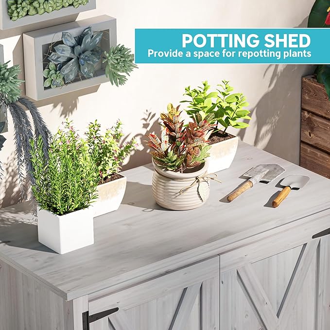 Outsunny Wood Garden Shed, Compact Outdoor Storage Cabinet Potting Shed - Image 4