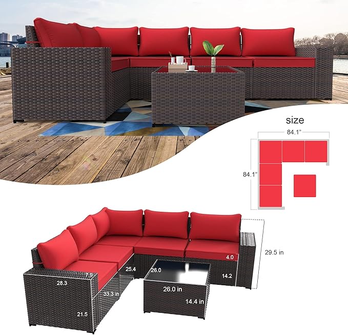 Kullavik 6PCS Outdoor Patio Furniture Set PE Wicker Rattan Sectional Sofa Patio - Image 6