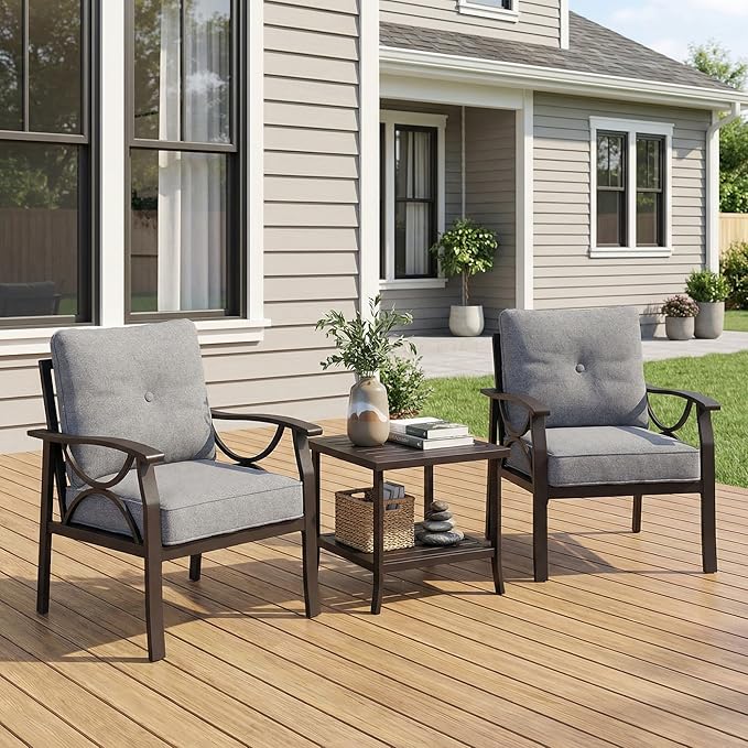 RoyalCraft Outdoor Patio Furniture Set, 3 Pieces Metal Patio Conversation Set - Image 7