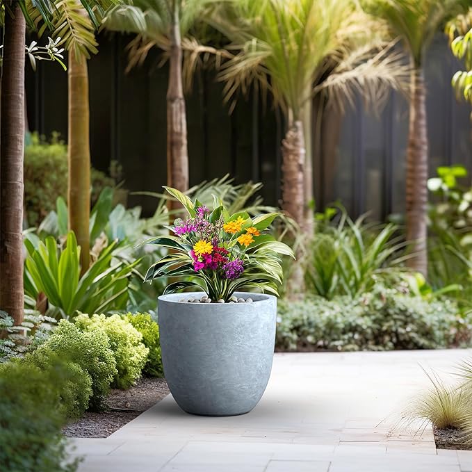 Kante 18 Inch Dia Round Concrete Planter, Indoor Outdoor Large Plant Pot - Image 7