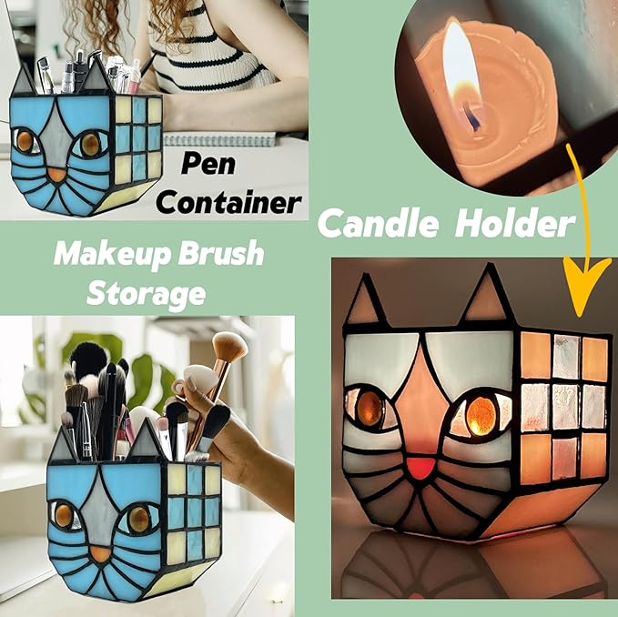 Stained Glass Blue Cat Planter, Plant pots - Image 2