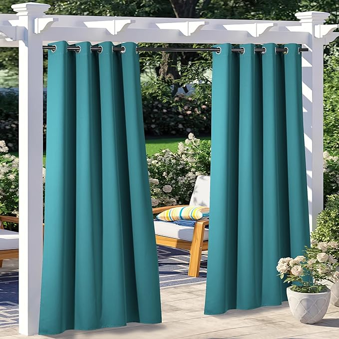 NICETOWN 2 Panels Peacock Teal Patio Outdoor Curtains 95 inch Length, Thermal by NICETOWN