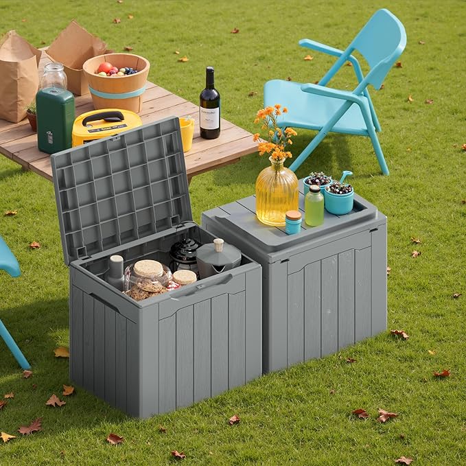 Devoko 30 Gallon Resin Deck Box 2 Pack Outdoor Indoor Waterproof Storage Box - Image 4