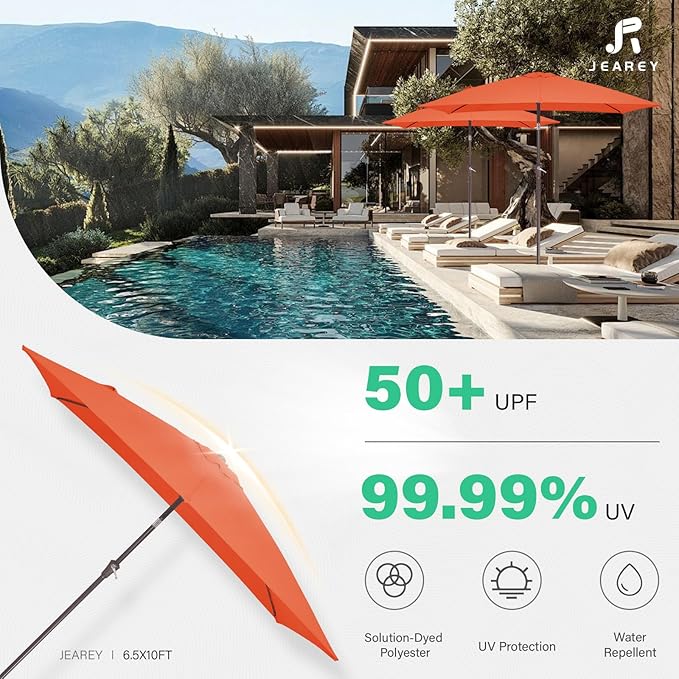 JEAREY 6.5x10 ft Rectangular Patio Umbrellas Rectangle Outdoor Umbrella - Image 5