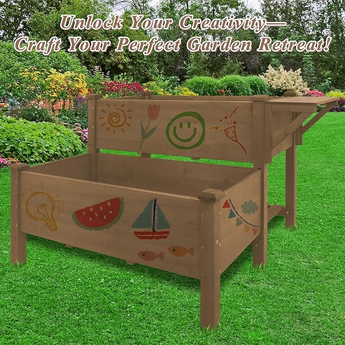 2-Tier Raised Garden Bed with Legs Outdoor Elevated Garden Box, Storage Shelf - Image 7