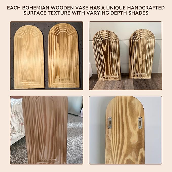 2 Pack Wooden Wall Vase Set, Boho Hanging Planter - Image 3