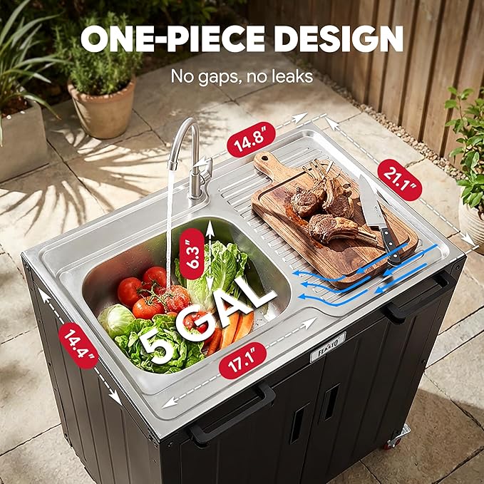Outdoor Kitchen Island with Stainless Steel Sink and Storage Cabinet, 35-Inch - Image 5