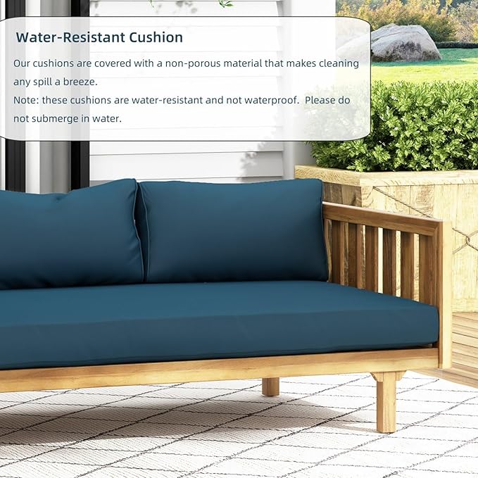 Merax Solid Acacia Wood Couch Chaise Lounge Chair Indoor, 3 Seater Daybed Sofa - Image 7