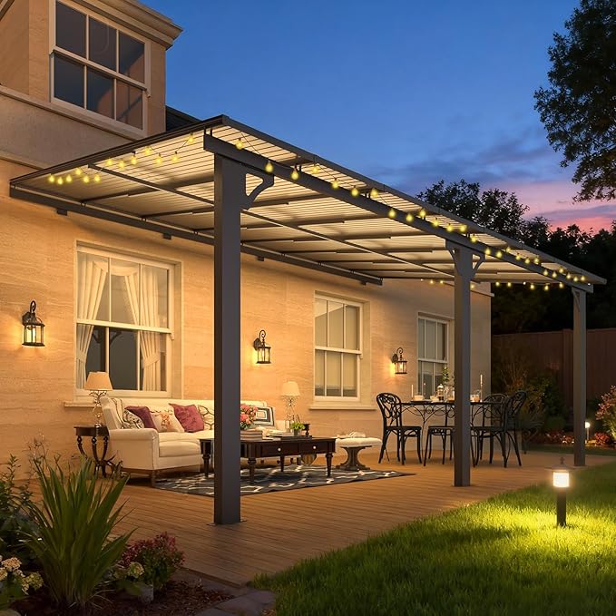 AECOJOY 10' x 16' Adjustable Height Outdoor Lean to Gazebo Pergola - Image 6