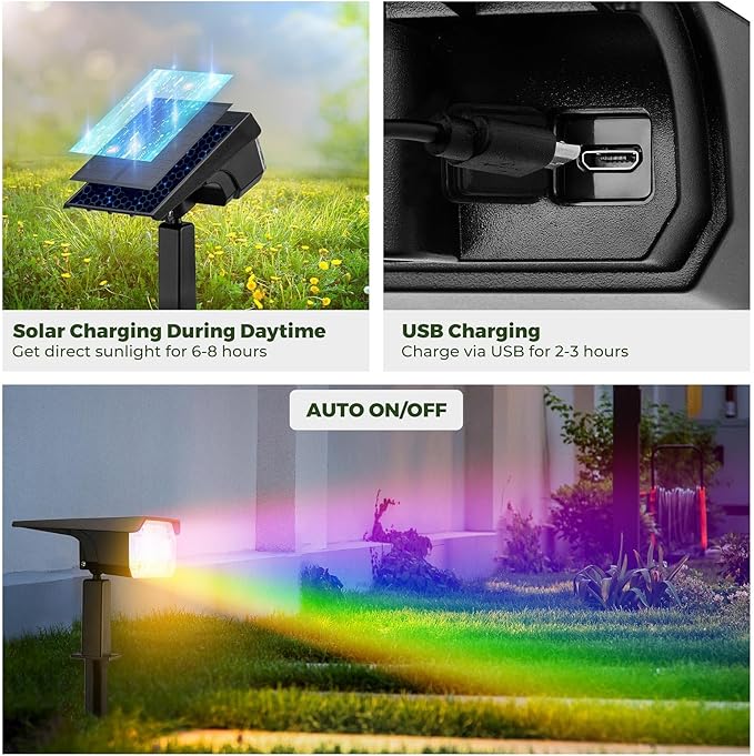 Kingsyard Solar Lights Outdoor Waterproof IP68, 47 LEDs 3 Lighting Modes USB & - Image 3
