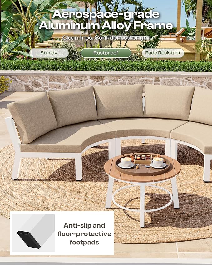 Outdoor Patio Furniture Set, 4 Piece Aluminum Half-Moon Patio Conversation Sets - Image 7