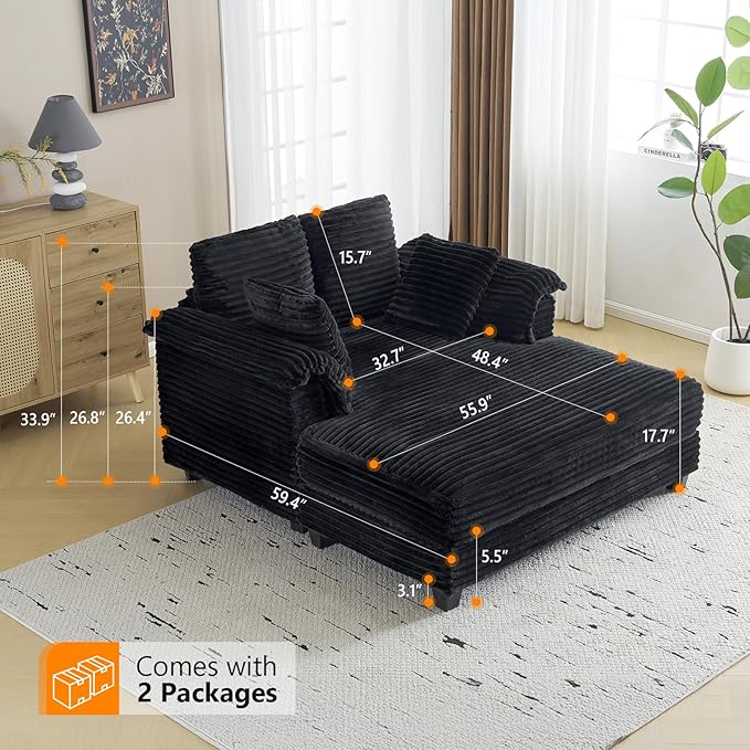VINGLI 56" Oversized Chaise Lounge Chair, Movie Room - Image 2