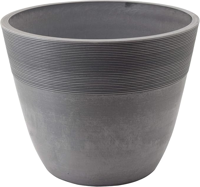 PSW Pot Collection 12-inch Plastic/Stone/Wood Composite Large Ribbed Planter – by PSW