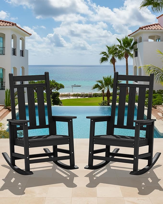 KINGYES Oversized Outdoor Rocking Chair Set of 2, All-Weather Patio Rocking - Image 2