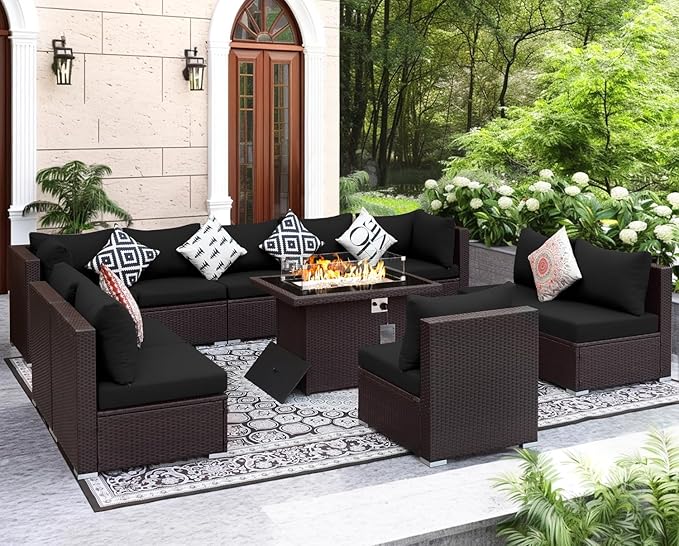 NICESOUL 11 Piece L-Shaped Outdoor Patio Furniture Set by NICESOUL