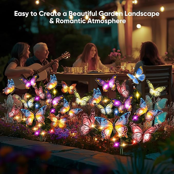 Solar Lights Outdoor Garden Decor: 6 Pack 102 Silk Butterflies - Image 3