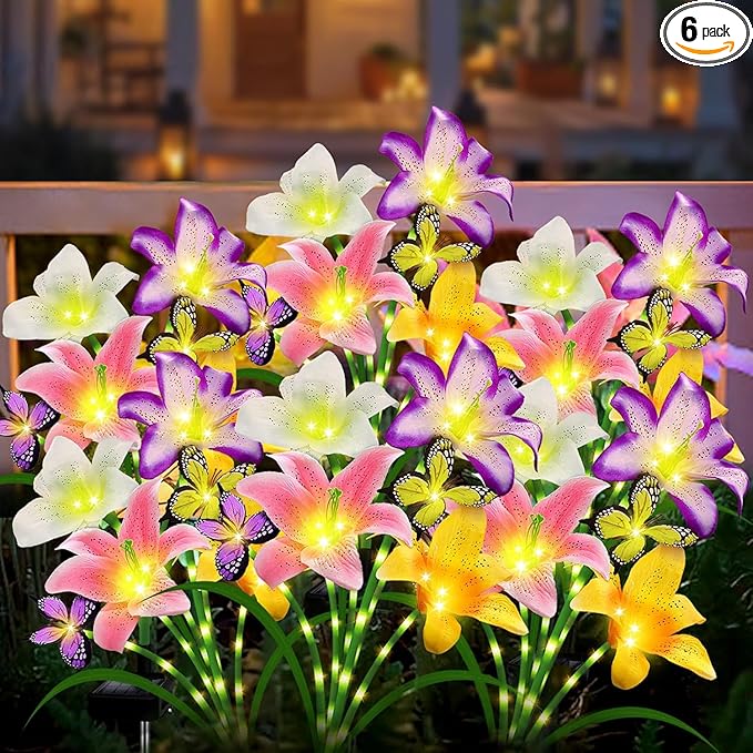 6 Pack Solar Garden Lights LED Solar Lilies Flower Lights, Yard Patio Pathway by yulloyello