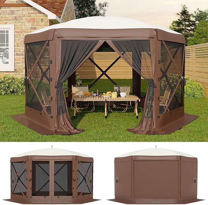 11.5x11.5FT 6-Sided Pop Up Gazebo Tent，One-Push Setup Canopy Tent by GarveeLife
