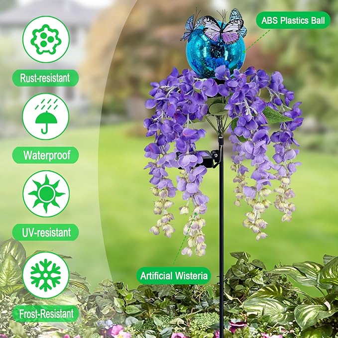 Solar Lights Outdoor Pathway, Wisteria Flower Garden Stakes, Colorful LED Lights - Image 2