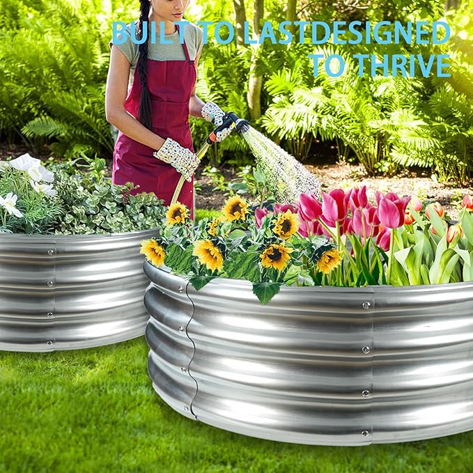 Durable Round Galvanized Steel Raised Garden Bed - Image 8