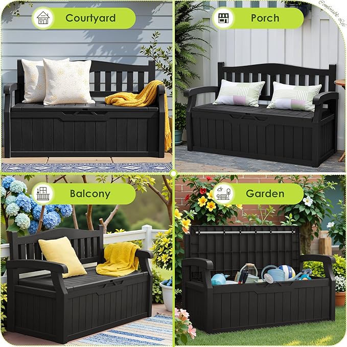 Greesum 80 Gallon Outdoor Storage Bench, Resin Patio Furniture - Image 7