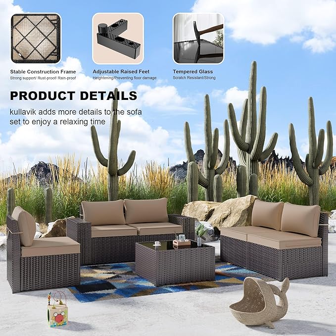 Kullavik 9 Pieces Outdoor Patio Furniture Set, PE Wicker Rattan Sectional Sofa - Image 7