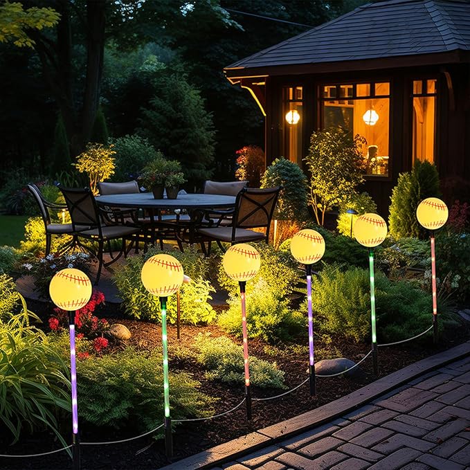 Battery Powered Garden Sports Ball Theme Party Stake Lights Baseball LED by AUGPET